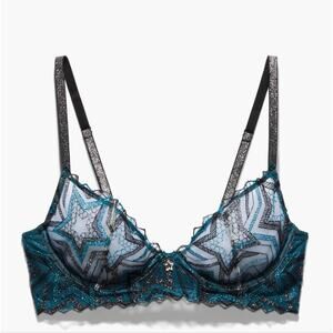 NWT Savage X Fenty Shining Star Embroidered Demi Bra - Wildflower Blue - 34B